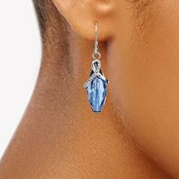 VERA WANG Rocker Chic Gunmetal Blue & Clear Crystals Drop Earrings**NEW! - Picture 2 of 3
